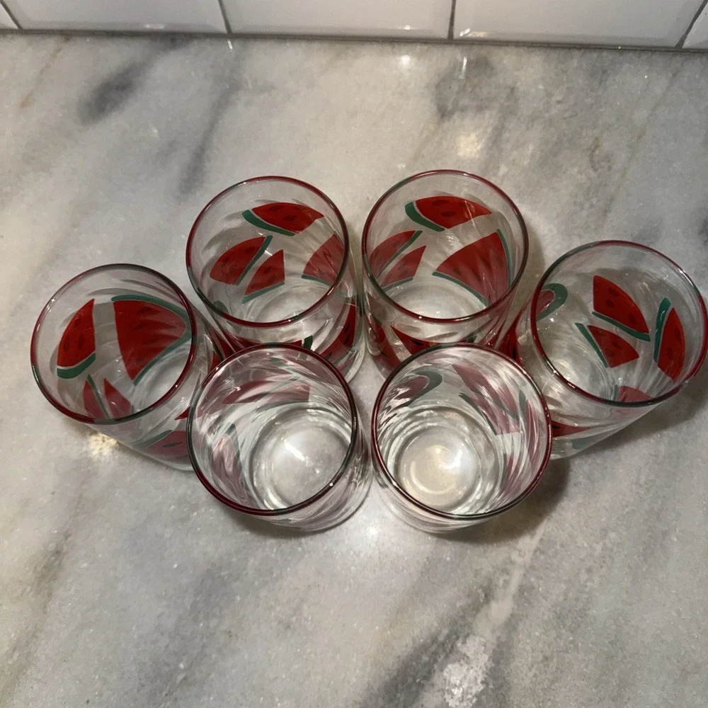Vintage Libbey Retro Watermelon Glasses Set Of 6 Highball‎ Water 16oz GW006
